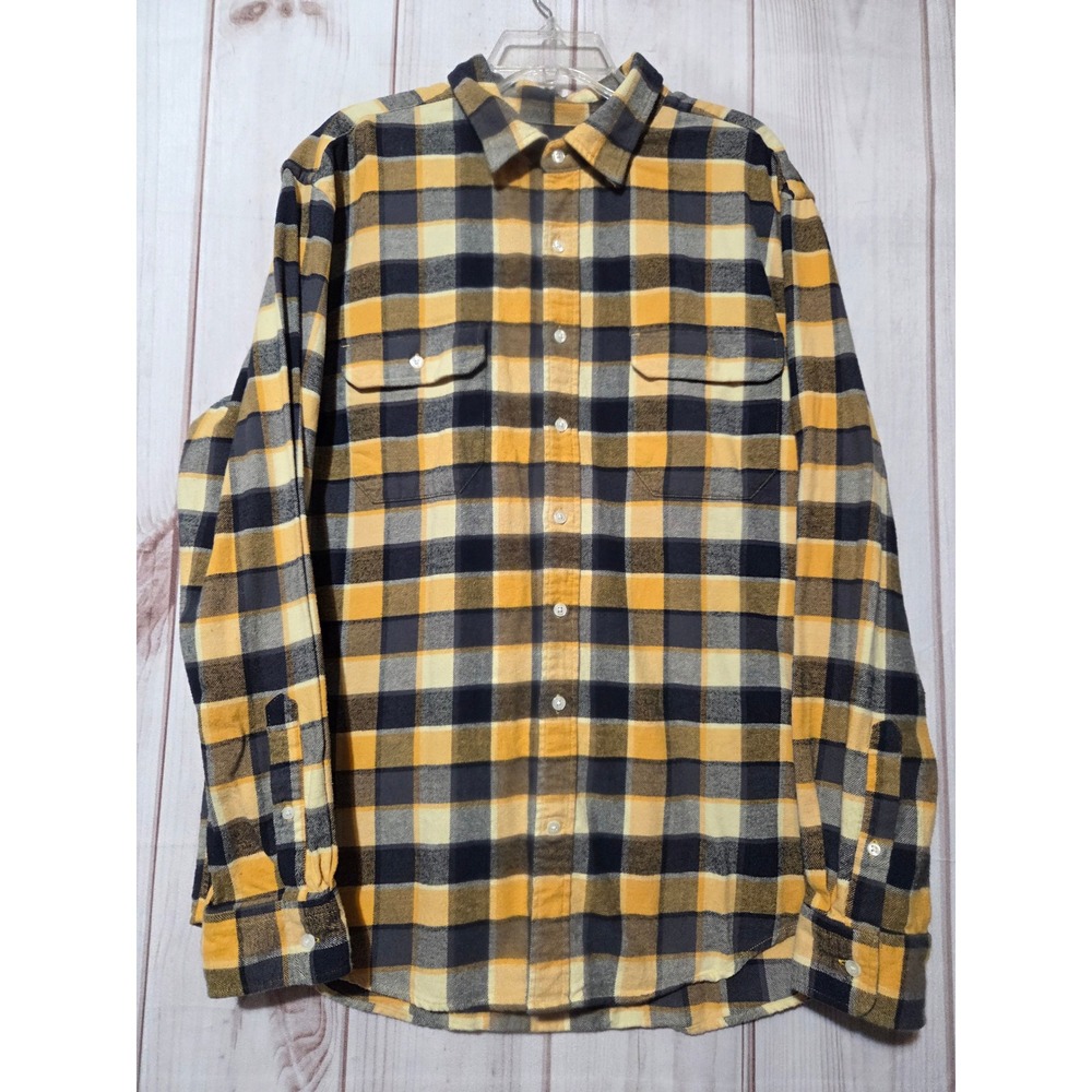 Gap Men XL Classic Fit Flannel Plaid Button Down Shirt Yellow Black Grey Cotton